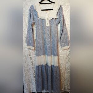 Vintage Fashions By Loke Blue Floral White Eyelet Yoke Dress